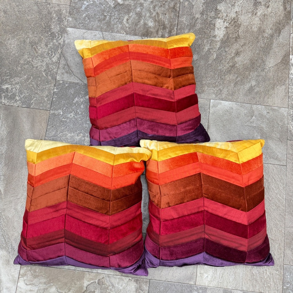 3 Pier 1 One decorative accent rainbow‎ pillows 18 x 18 velvet velour